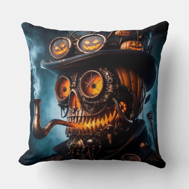 Halloween Steampunk Gothic Jack-O-Lantern Kussen (Voorkant)