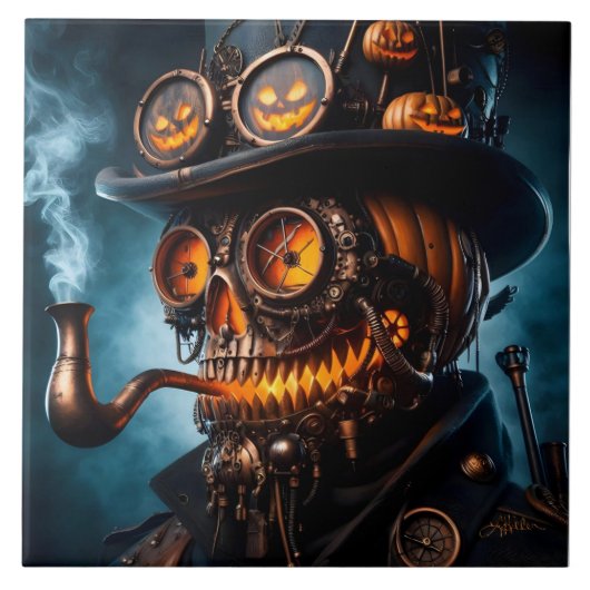 Halloween Steampunk Gothic Jack-O-Lantern Tegeltje (Voorkant)