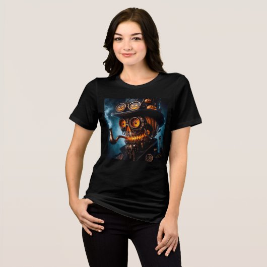 Halloween Steampunk Gothic Jack-O-Lantern Tri-Blend Shirt (Voorkant volledig)