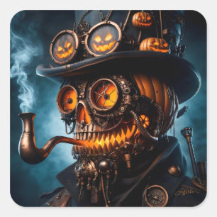Halloween Steampunk Gothic Jack-O-Lantern Vierkante Sticker