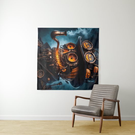 Halloween Steampunk Gothic Jack-O-Lantern Wandkleed (In Situ (horizontaal))