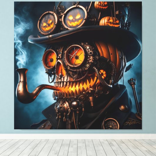 Halloween Steampunk Gotische Jack-O-Lantern Canvas Afdruk (Insitu (Houten vloer))