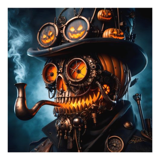 Halloween Steampunk Gotische Jack-O-Lantern Foto Afdruk (Voorkant)