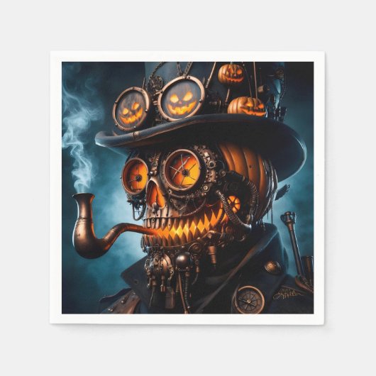 Halloween Steampunk Gotische Jack-O-Lantern Servet (Voorkant)