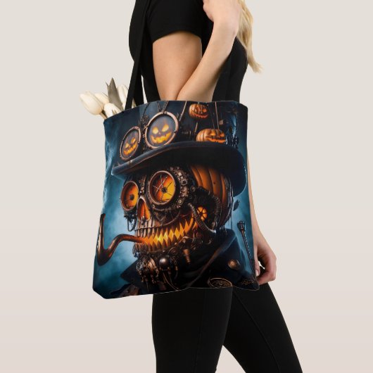 Halloween Steampunk Gotische Jack-O-Lantern Tote Bag (Dichtbij)