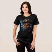 Halloween Steampunk Gotische Jack-O-Lantern Tri-Blend Shirt (Voorkant volledig)