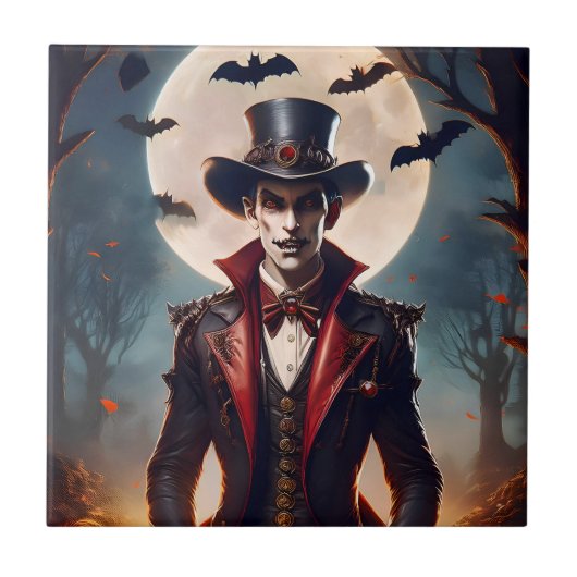 Halloween Steampunk Gotische Zombie Vampier Tegeltje (Voorkant)