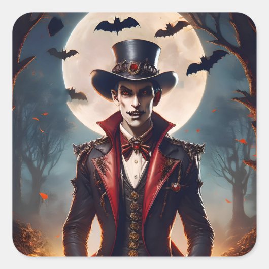 Halloween Steampunk Gotische Zombie Vampier Vierkante Sticker (Voorkant)