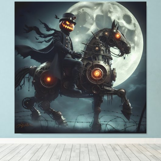 Halloween Steampunk Headless Horseman Canvas Afdruk (Insitu (Houten vloer))