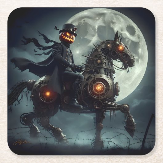 Halloween Steampunk Headless Horseman Kartonnen Onderzetters (Voorkant)