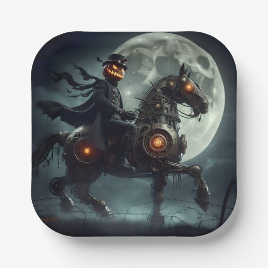 Halloween Steampunk Headless Horseman Papieren Bordje (Voorkant)