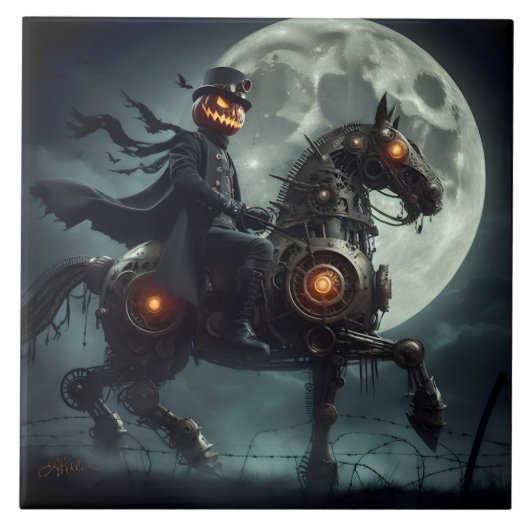 Halloween Steampunk Headless Horseman Tegeltje (Voorkant)