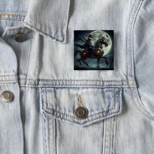 Halloween Steampunk Headless Horseman Vierkante Button 5,1 Cm (In situ)