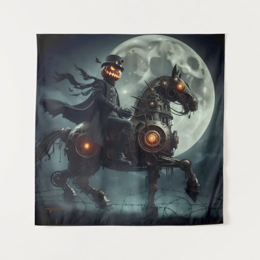 Halloween Steampunk Headless Horseman Wandkleed (Voorkant)