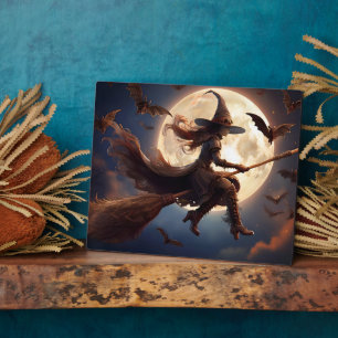 Halloween Steampunk Heks Maneschijn Vlucht Fotoplaat