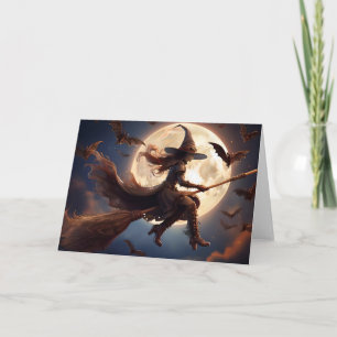 Halloween Steampunk Heks Maneschijn Vlucht Kaart