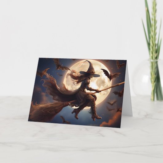 Halloween Steampunk Heks Maneschijn Vlucht Kaart (Voorkant)