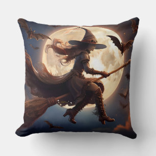 Halloween Steampunk Heks Maneschijn Vlucht Kussen