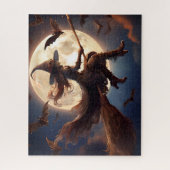 Halloween Steampunk Heks Maneschijn Vlucht Legpuzzel (Verticaal)
