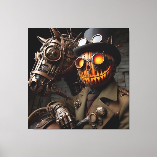 Halloween Steampunk Jack-O-Lantern Horseman Canvas Afdruk (Voorkant)