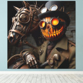 Halloween Steampunk Jack-O-Lantern Horseman Canvas Afdruk (Insitu (Houten vloer))