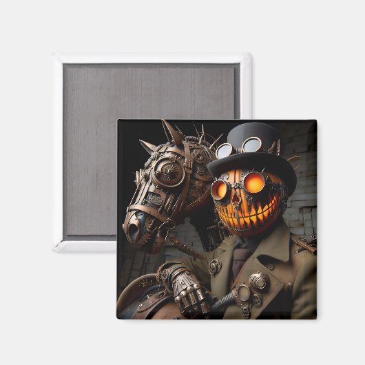 Halloween Steampunk Jack-O-Lantern Horseman Magneet (Voorkant / Achterkant)