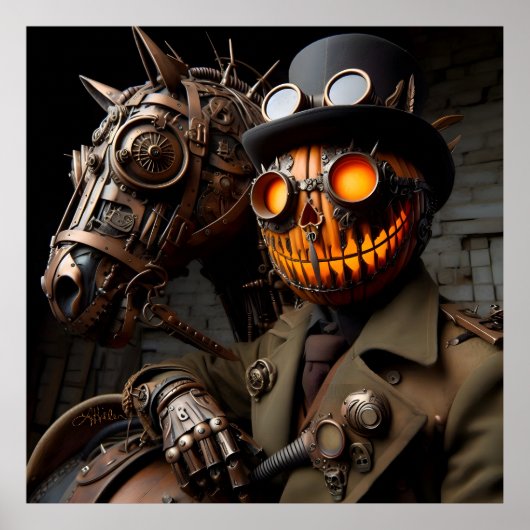 Halloween Steampunk Jack-O-Lantern Horseman Poster (Voorkant)