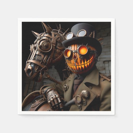 Halloween Steampunk Jack-O-Lantern Horseman Servet (Voorkant)