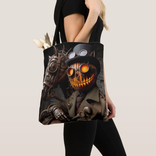 Halloween Steampunk Jack-O-Lantern Horseman Tote Bag (Dichtbij)