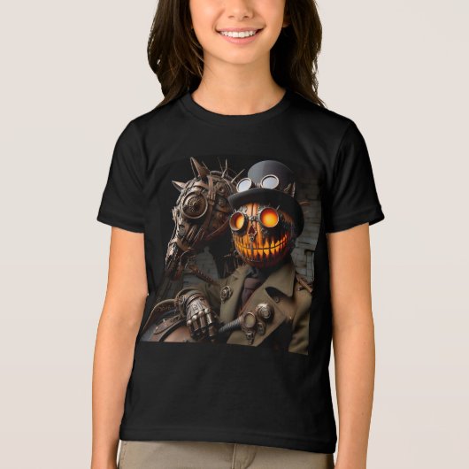 Halloween Steampunk Jack-O-Lantern Horseman Tri-Blend Shirt (Voorkant)