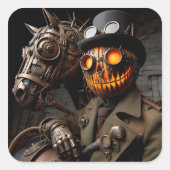 Halloween Steampunk Jack-O-Lantern Horseman Vierkante Sticker (Voorkant)