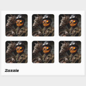 Halloween Steampunk Jack-O-Lantern Horseman Vierkante Sticker (Vel)