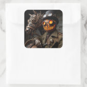 Halloween Steampunk Jack-O-Lantern Horseman Vierkante Sticker (Tas)