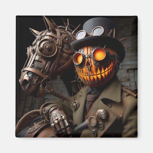 Halloween Steampunk Jack-O-Lantern Ruiter Magneet (Voorkant)
