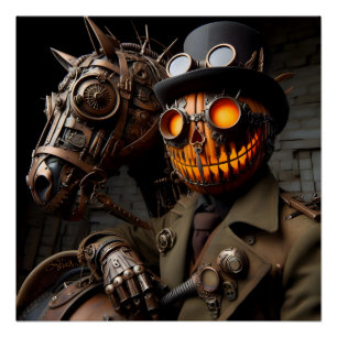 Halloween Steampunk Jack-O-Lantern Ruiter Perfect Poster