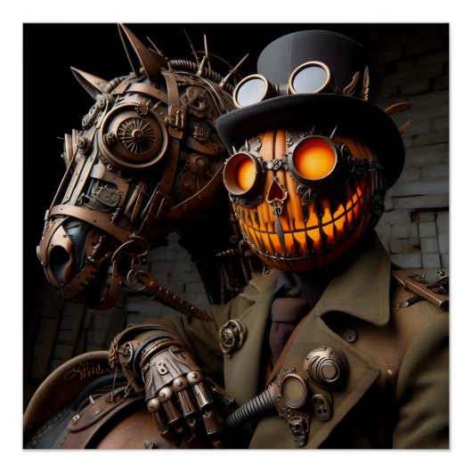 Halloween Steampunk Jack-O-Lantern Ruiter Perfect Poster (Voorkant)