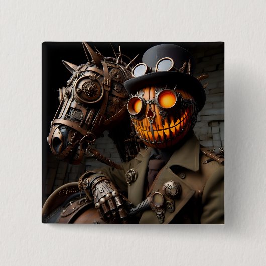 Halloween Steampunk Jack-O-Lantern Ruiter Vierkante Button 5,1 Cm (Voorkant)