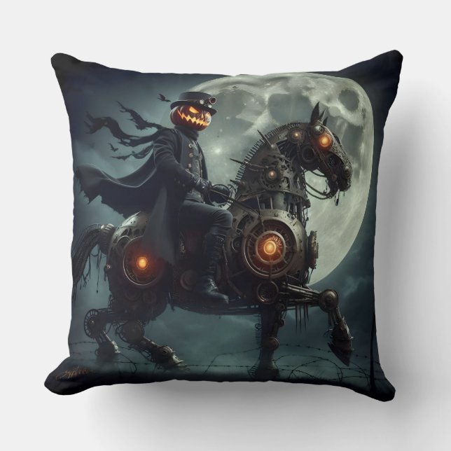 Halloween Steampunk Paard zonder Hoofd Kussen (Voorkant)