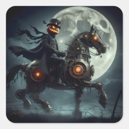 Halloween Steampunk Paard zonder Hoofd Vierkante Sticker