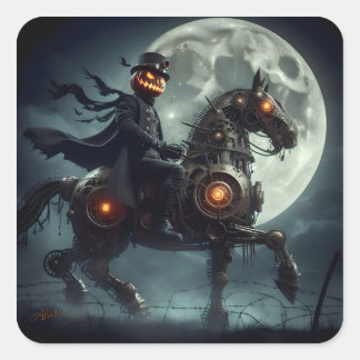 Halloween Steampunk Paard zonder Hoofd Vierkante Sticker