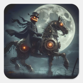 Halloween Steampunk Paard zonder Hoofd Vierkante Sticker