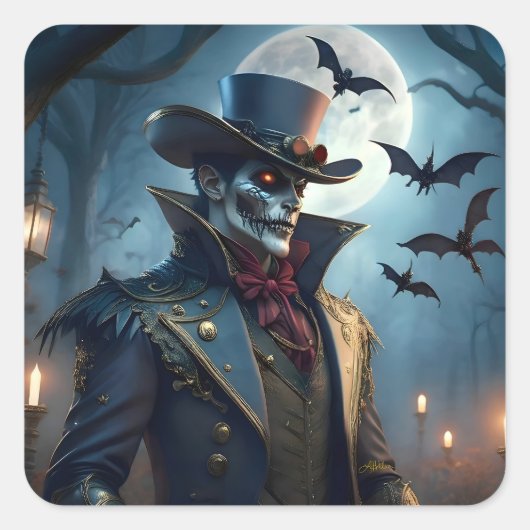 Halloween Steampunk Southern Gothic Zombie Vierkante Sticker (Voorkant)