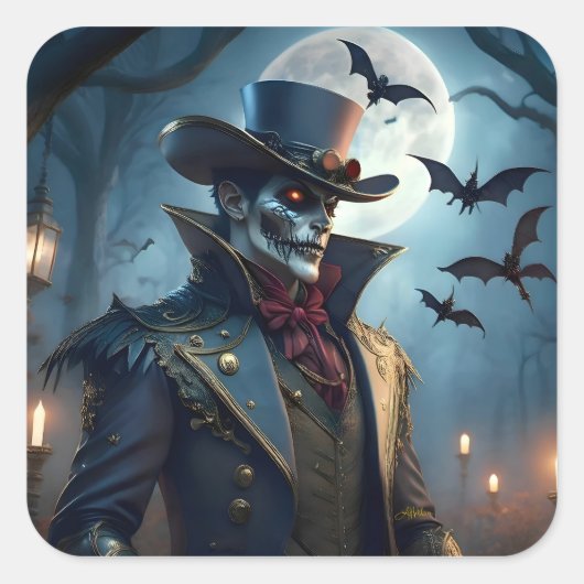 Halloween Steampunk Southern Gothic Zombie Vierkante Sticker (Voorkant)