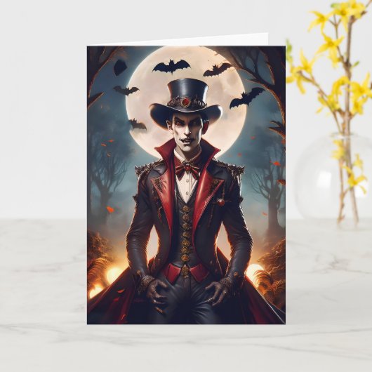 Halloween Steampunk Vampire Zombie Kaart (Gele Bloem)