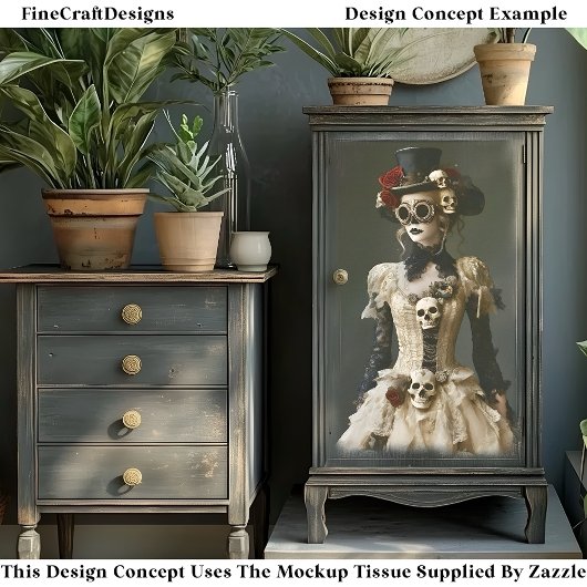 Halloween Steampunk Vrouw & Skulls S1 Decoupage Tissuepapier