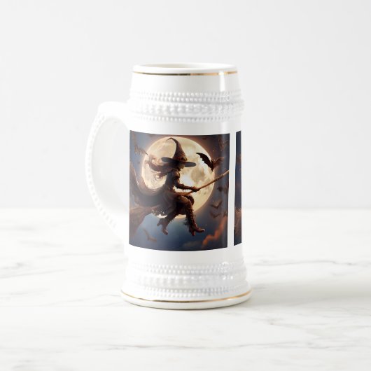 Halloween Steampunk Witch Moonlight Flight Bierpul (Voorkant links)