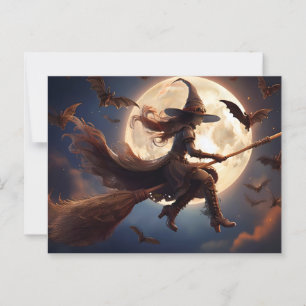 Halloween Steampunk Witch Moonlight Flight Briefkaart