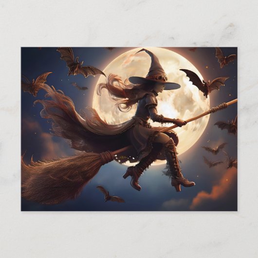 Halloween Steampunk Witch Moonlight Flight Briefkaart (Voorkant)