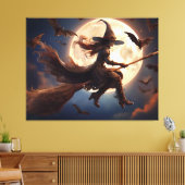 Halloween Steampunk Witch Moonlight Flight Canvas Afdruk (Insitu (Woonkamer))