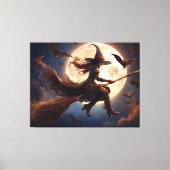 Halloween Steampunk Witch Moonlight Flight Canvas Afdruk (Voorkant)